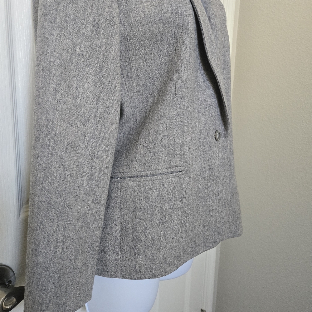 Vintage 90s Liz Claiborne Wool Blend Classic Blazer Gray Coat Classic Retro - Picture 3 of 16